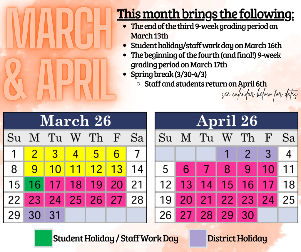 March and April 2026