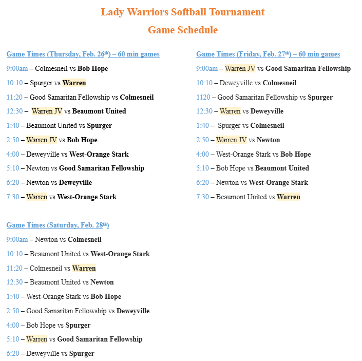 Warrior Softball Tourney
