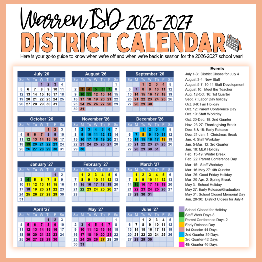Warren ISD 26-27 Calendar