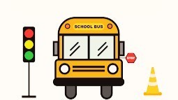 Bus graphic with stoplight and safety cone