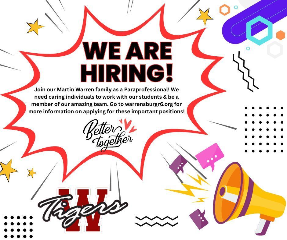 Colorful image announcing we are hiring. See text for more info
