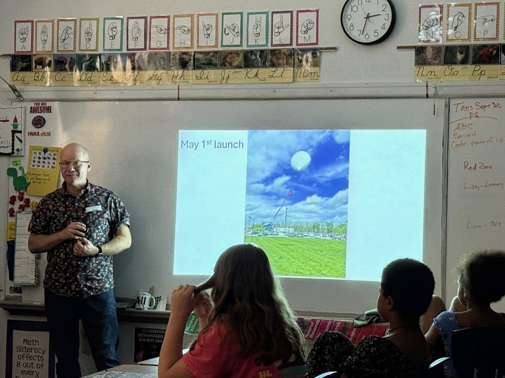 5th grade class in classroom learning about weather balloon launch