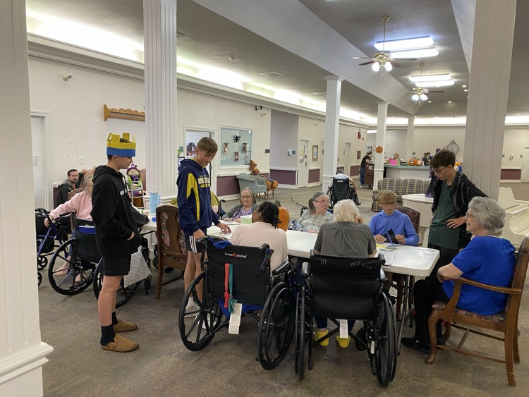 8th Grade Magic Me visited the Country Club today delivering pumpkins made by Life 101 classes to the residents 🎃