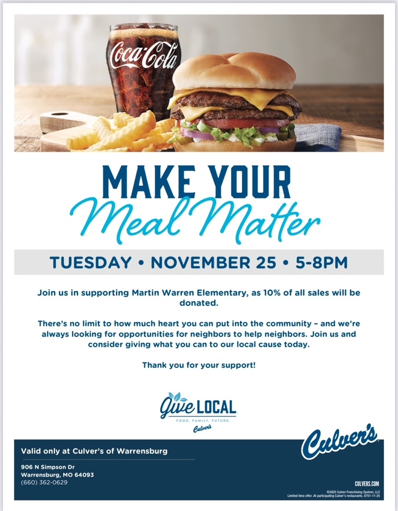 Ad for Make Your Meal Matter at Culver's on Tuesday November 25, 5:00-8:00 pm