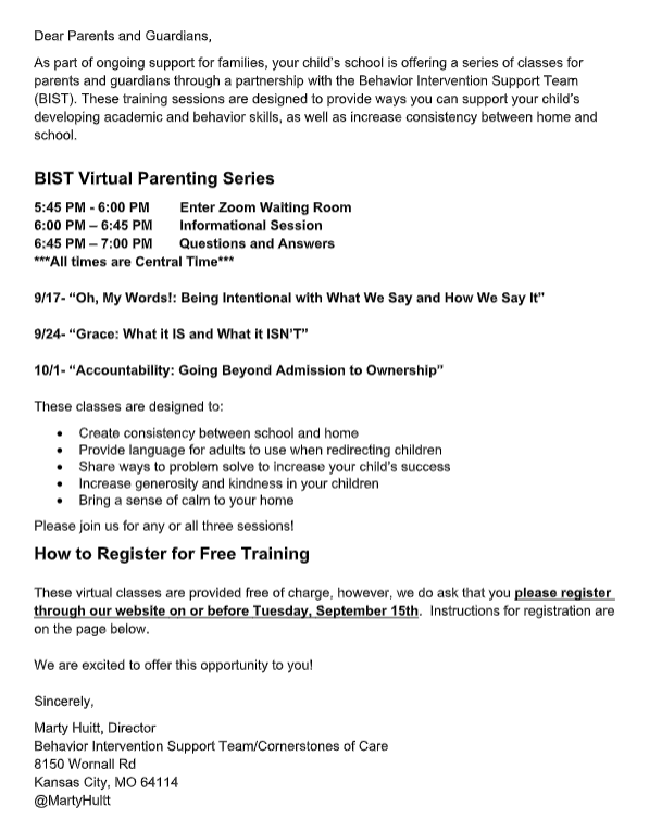 BIST Parent Letter