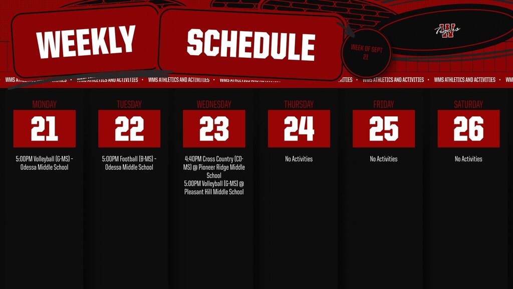 September 21-26 Athletic Activties