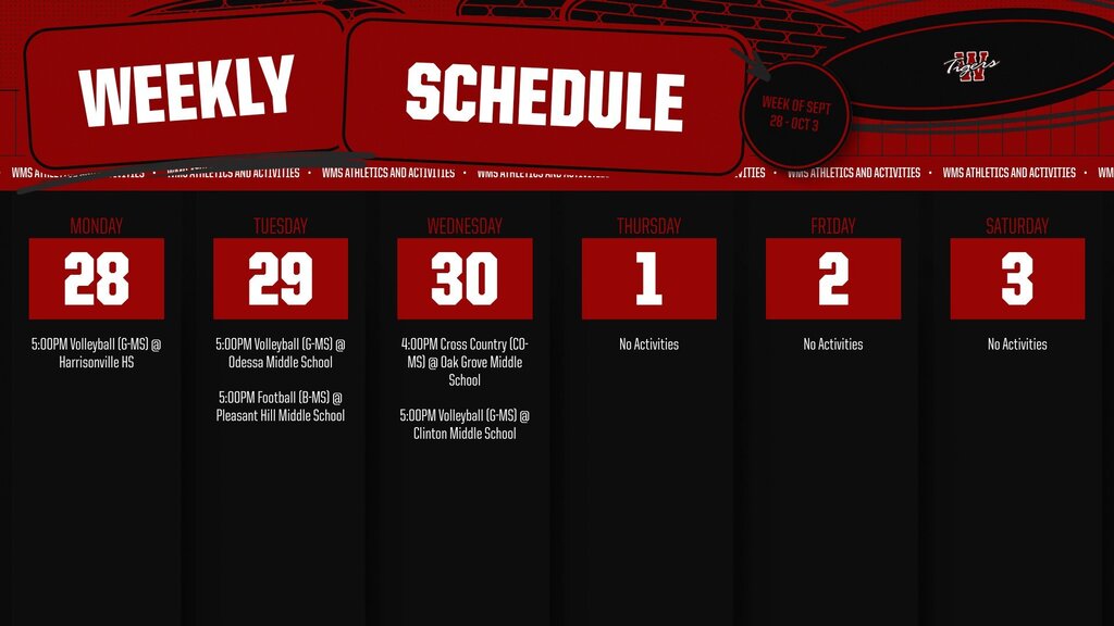 September 28-October 2 Activities Schedule