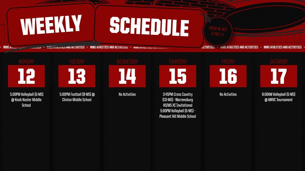 Weekly Schedule October 12-17