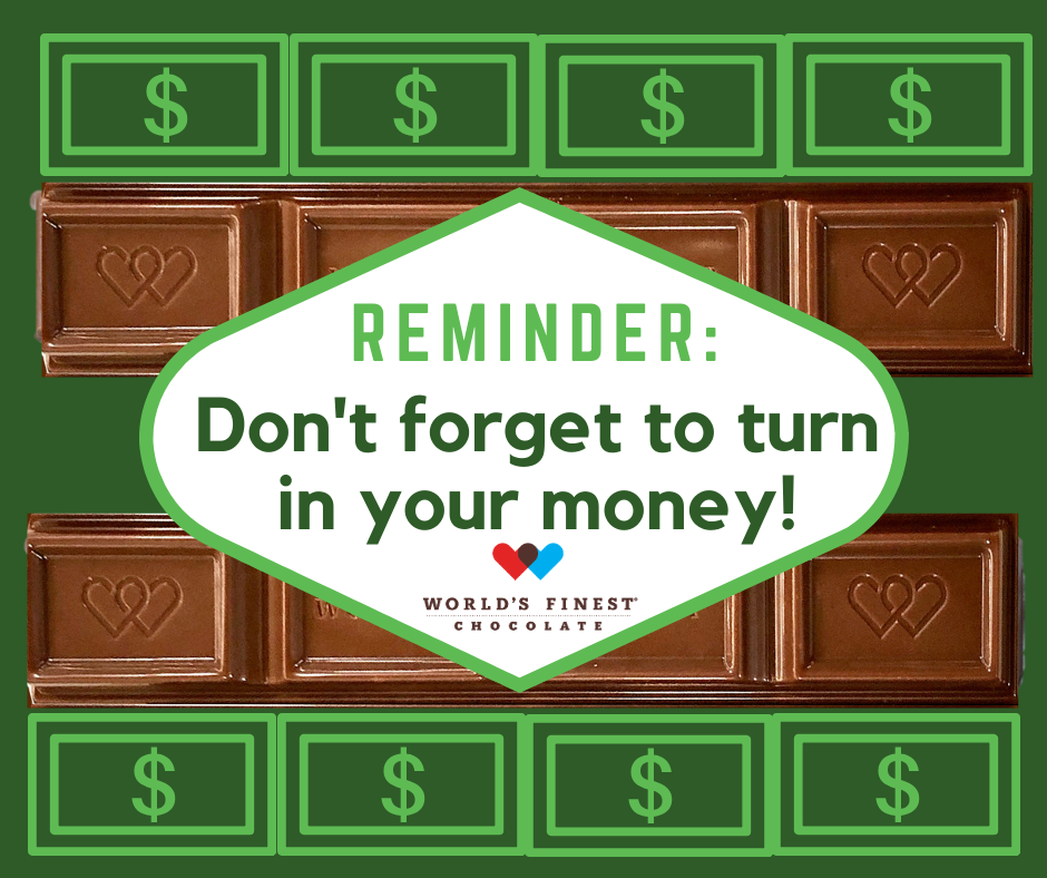 Don't forget to turn in chocolate bar money!