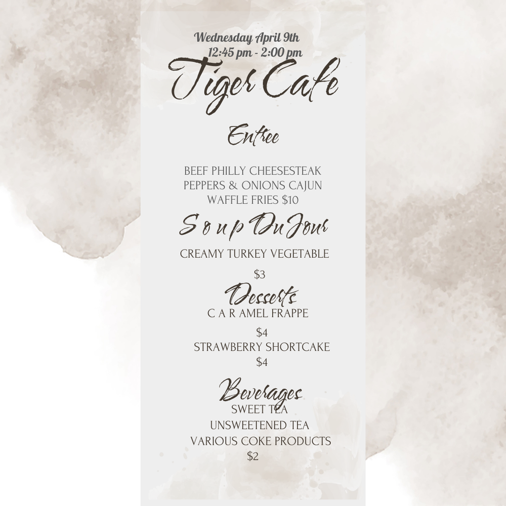 Tiger Cafe menu