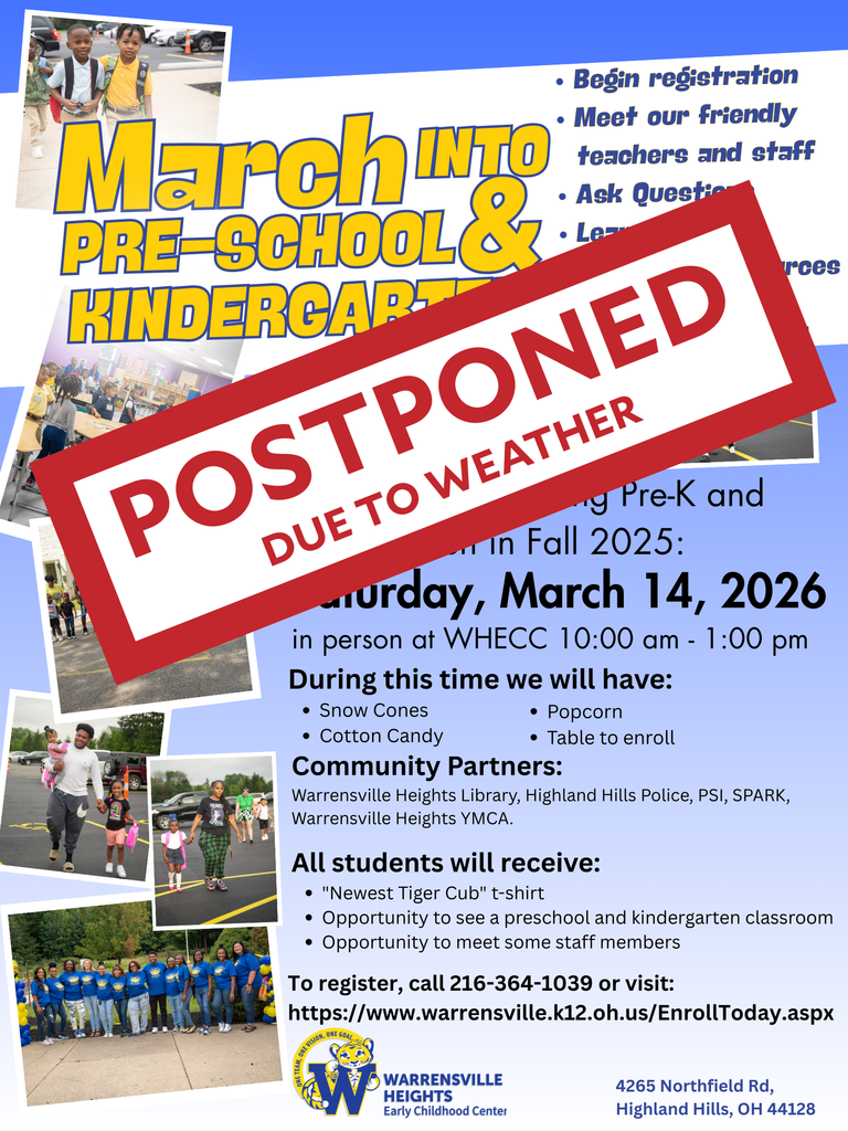 event postponed flyer for March into pre-k