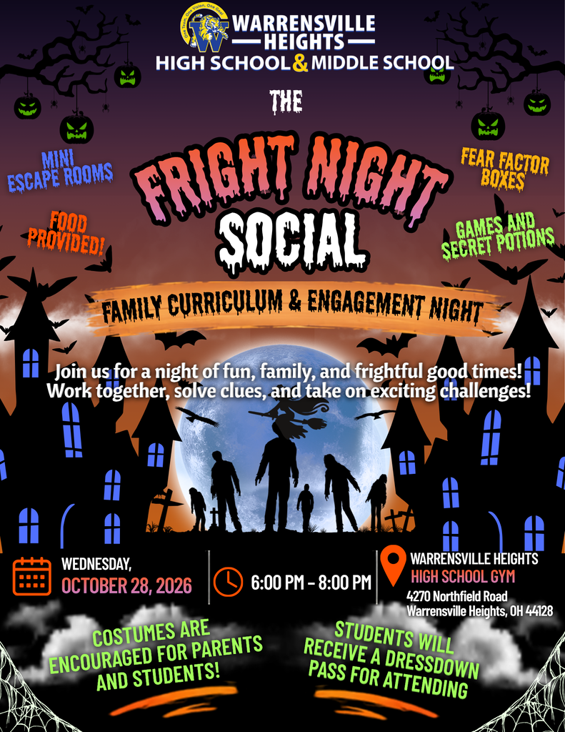 Warrensville Heights High School and Middle School Fright Night Social Celebration flyer