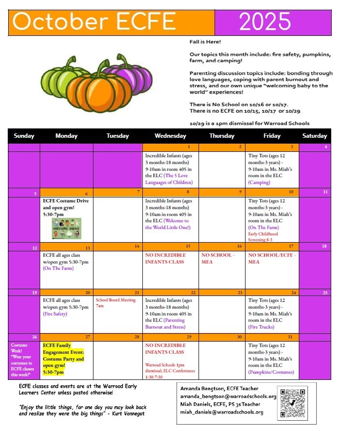 ECFE October 2025 Calendar