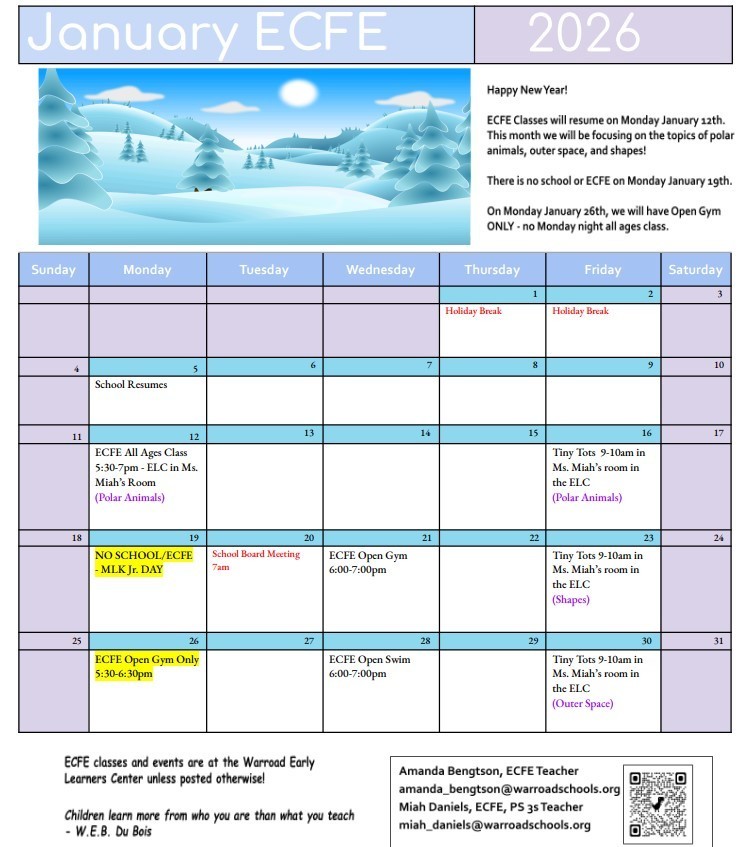 January 2026 ECFE Calendar