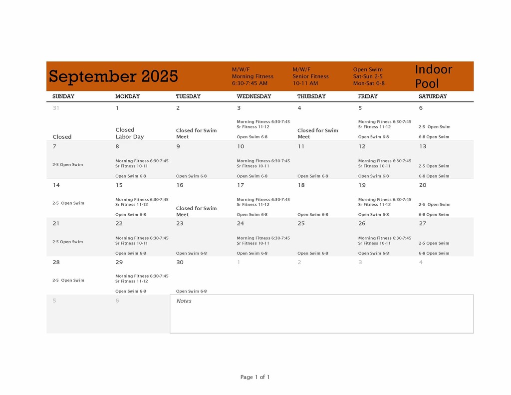 September Pool Hours