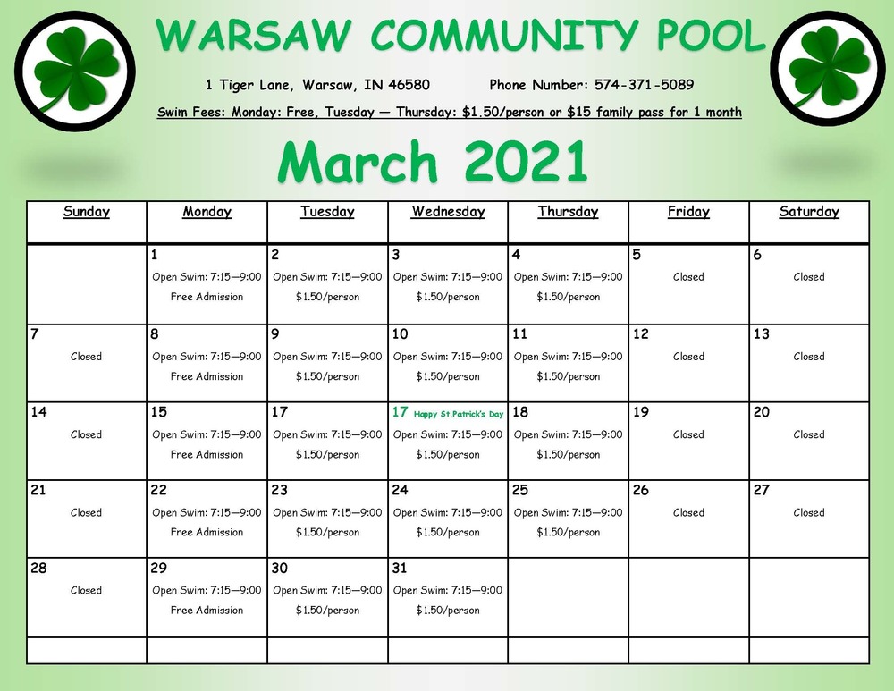 march pool calendar