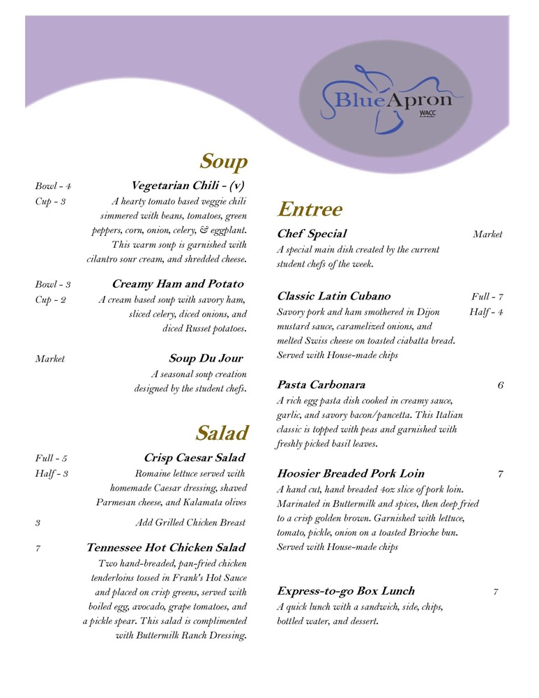 Blue Apron Menu