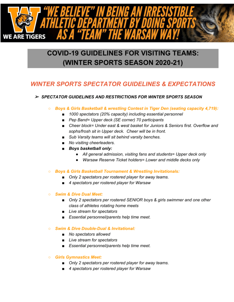 Covid 19 Guidelines for Visiting Teams 