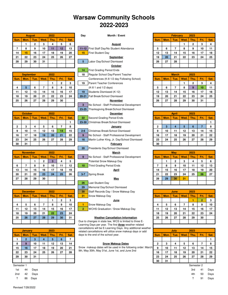Calendar News: Parent Teacher Conference & Fall Break | Warsaw Community High School