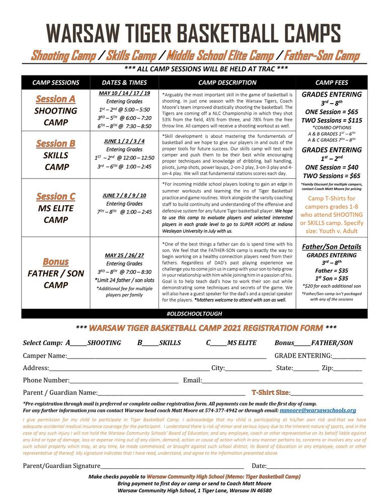 Warsaw Tiger Basketball Camp poster