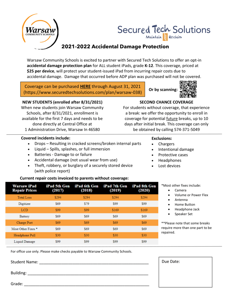 Accidental Damage Protection Plan for Costs