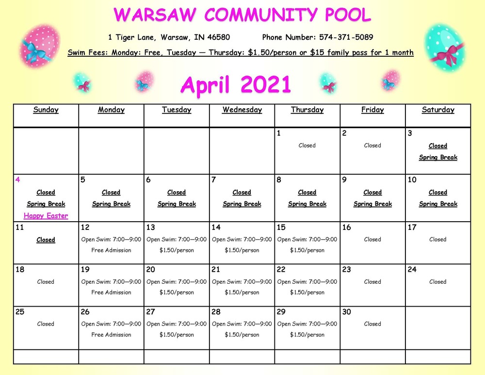 pool calendar