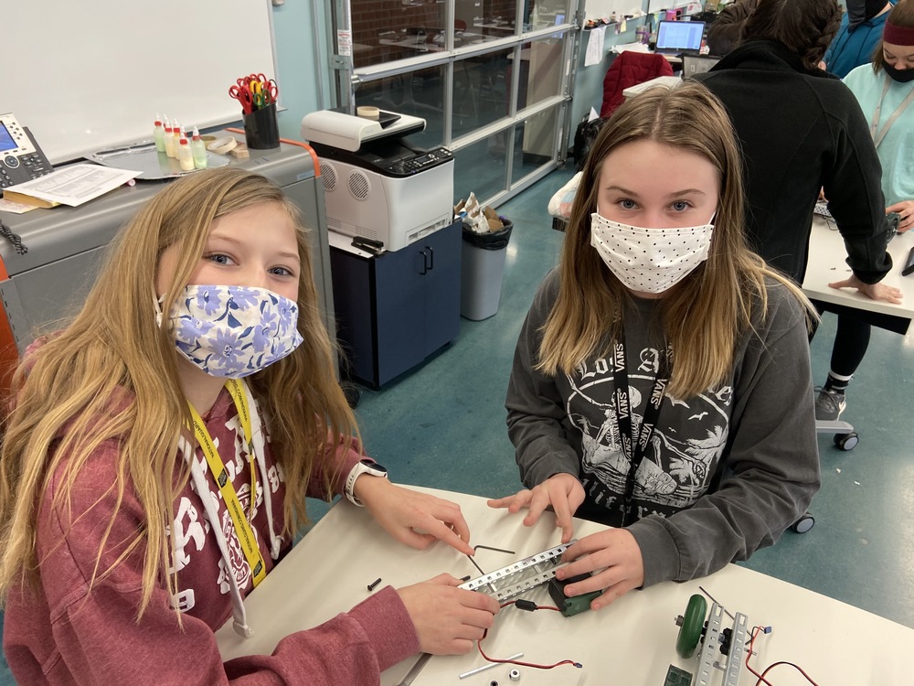 Two Female  Students in PLTW Class