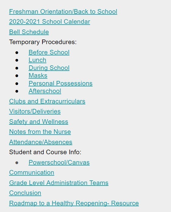 Back to School Table of Contents