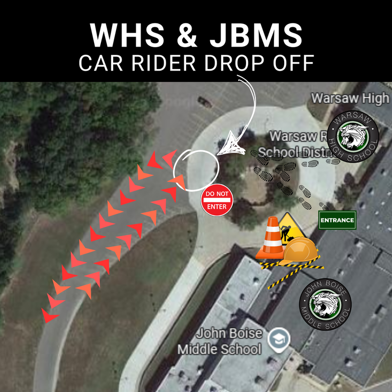 whs & jbms car rider DROP OFF traffic pattern