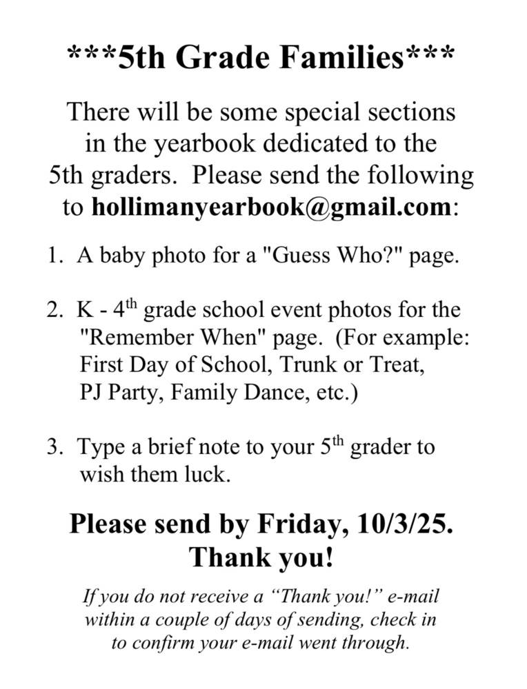5th grade Yearbook Info