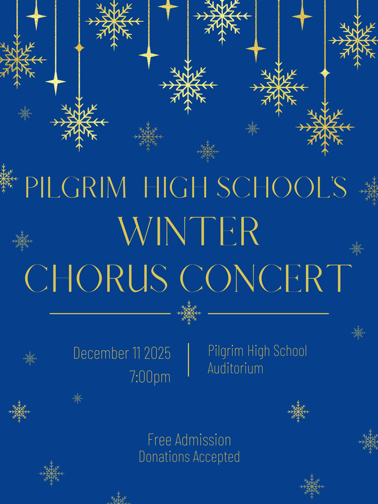 Blue background with snowflakes and info about Chorus Concert