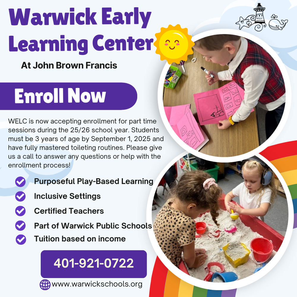 Advertisement for Warwick Early Learning Center enrollment
