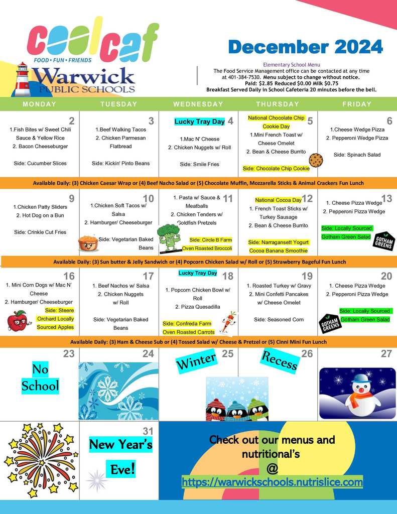 December Lunch Menu