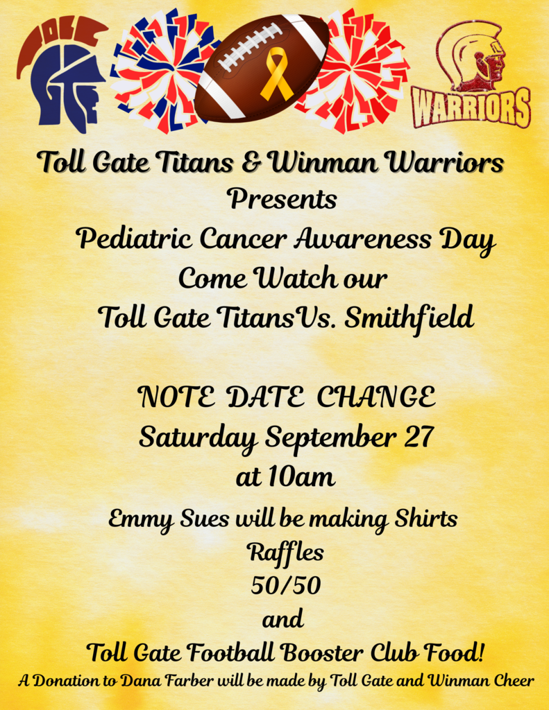 Toll Gate Titans & Winman Warriors Pediatric Cancer Awareness Day Flyer