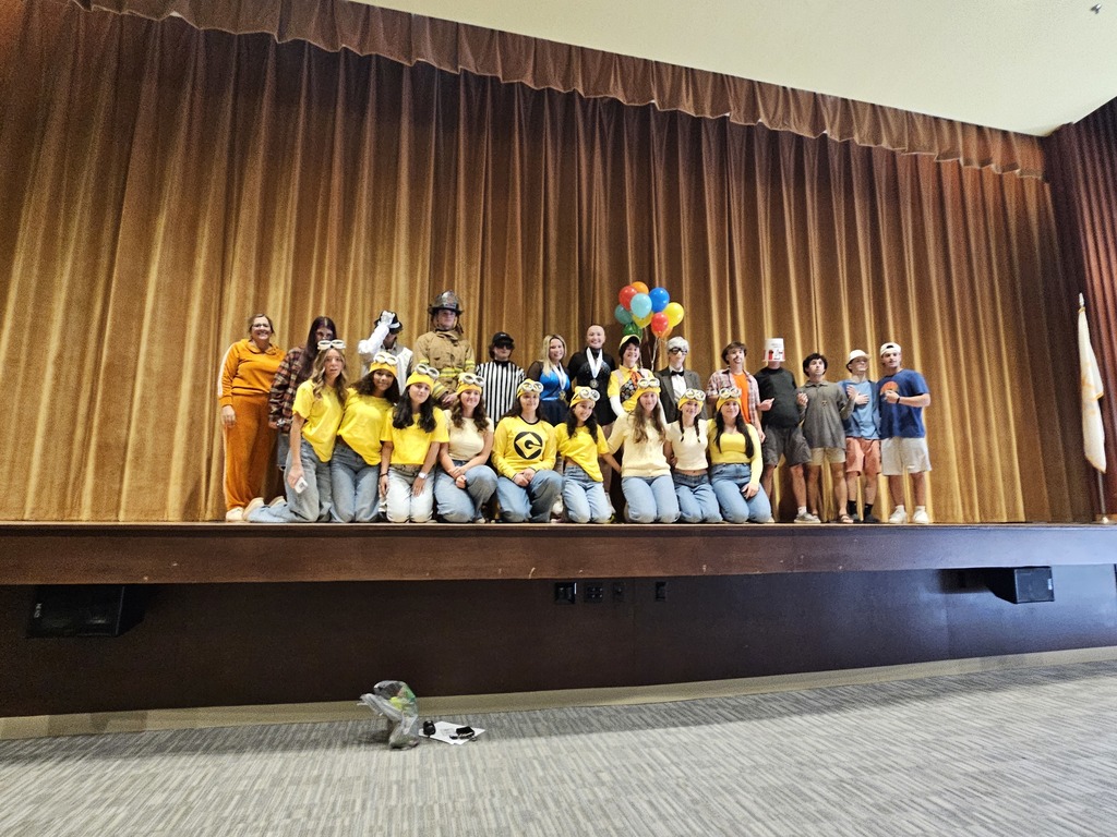 Group of students from the Halloween parade in the stage
