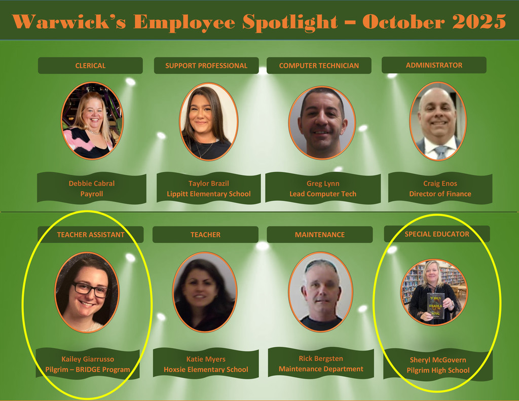 Green background with ovals of the people that won October Spotlight