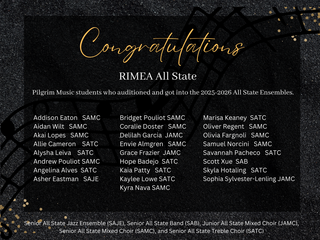 Black background with Congratulations and list of students that made All State