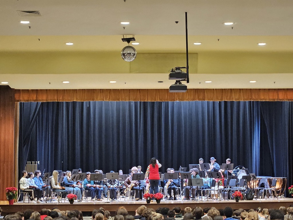 Students playing instruments on the stage
