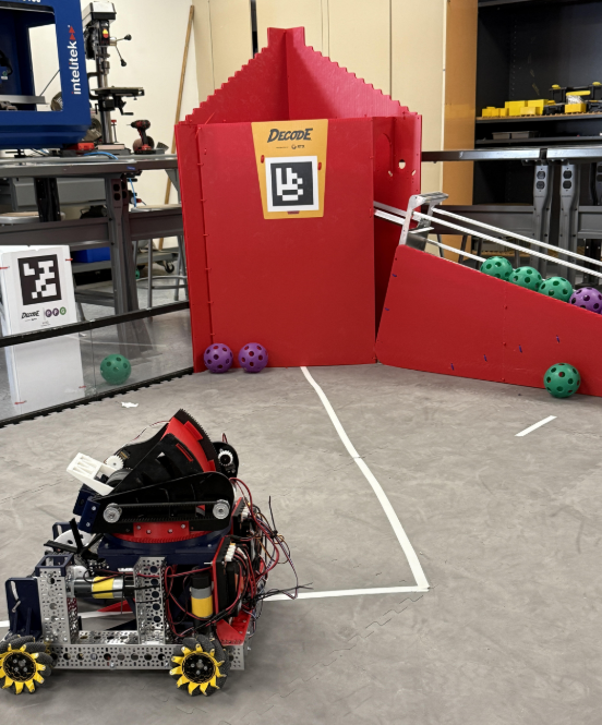 A robotic machine inside a competition area