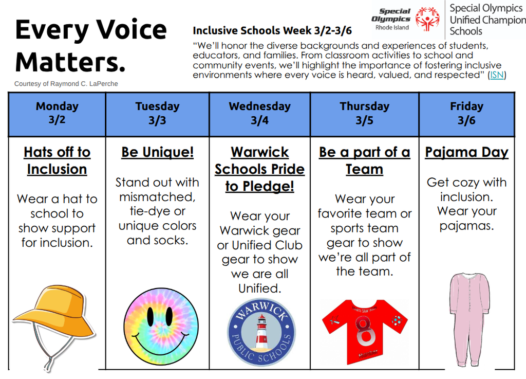 Flyer for Inclusive Schools Week March 2-March 6,  2026