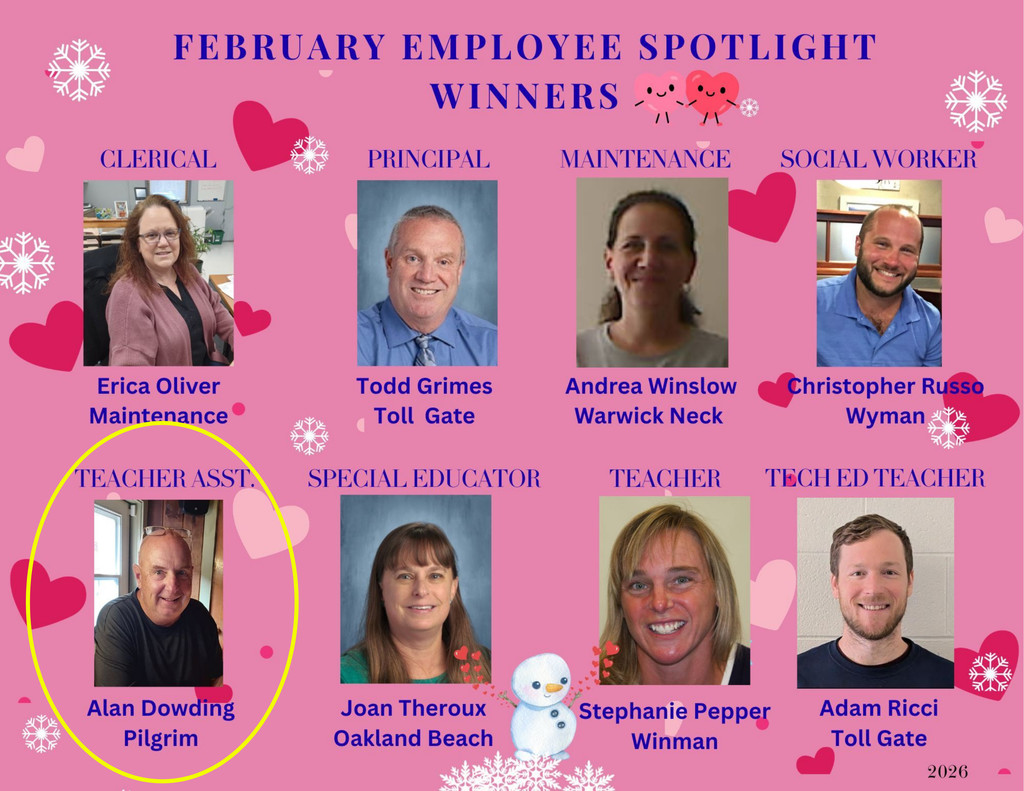 Pink background with images announcing the February spotlight winners