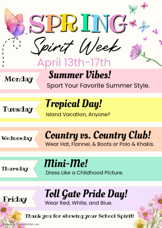 Spring Spirit Week flyer