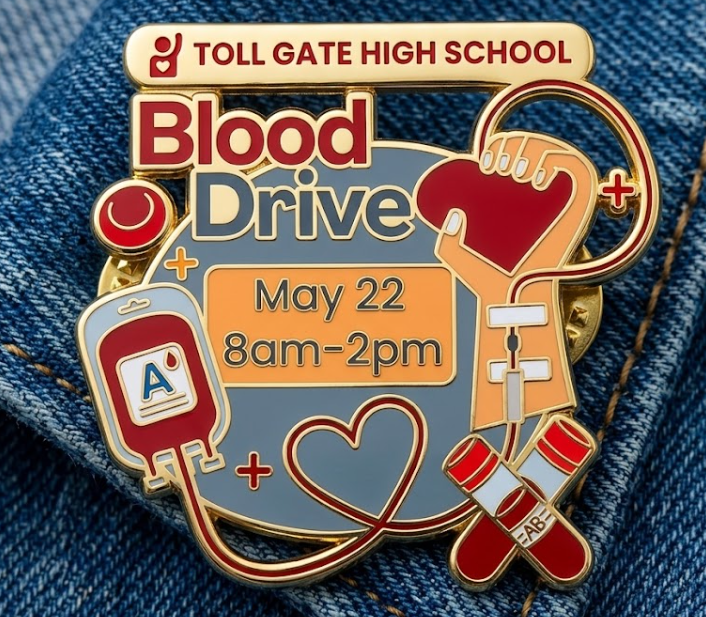 enamel pin with blood drive details