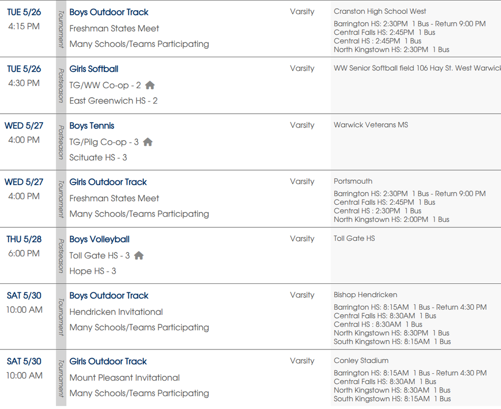 screenshot of upcoming TG games on the RIIL website