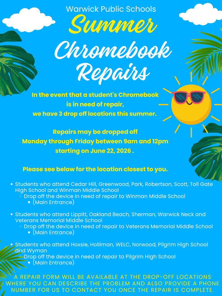 WPS Summer Chromebook repairs information flyer