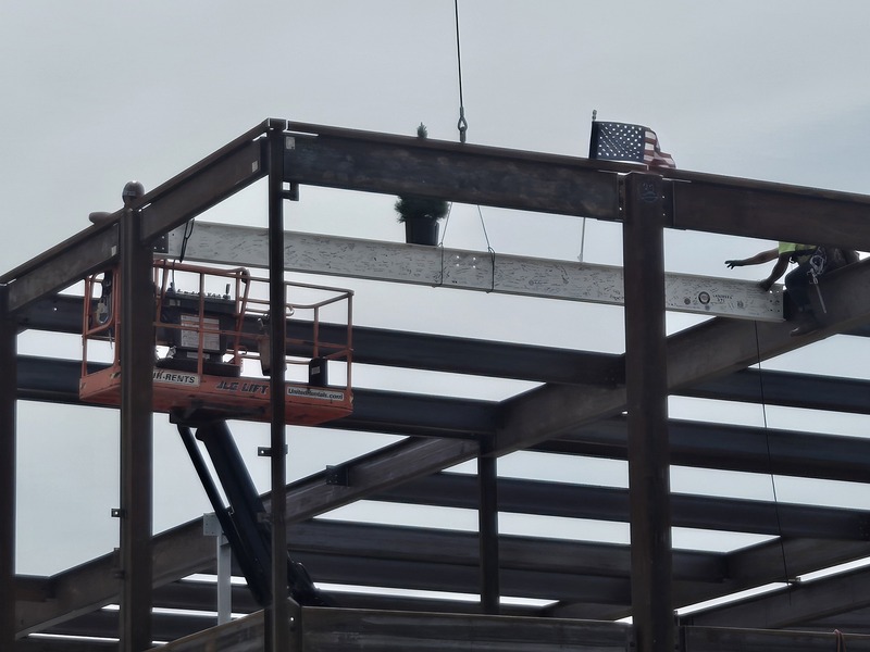 Pilgrim's final steel beam is secured in place.