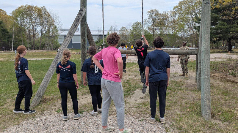 students at the obstacle course