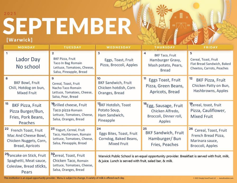 sept lunch menu