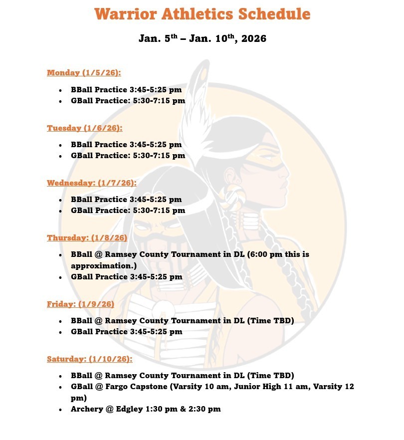 Athletics Weekly Schedule 
