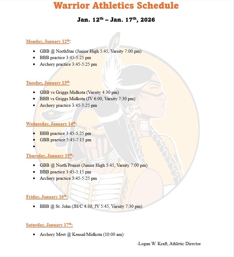 Athletics Weekly Schedule 